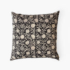 Hand Block Printed Cushion Covers Home Black & Beige Floral Vines Hand Block Printed Cotton Cushion Covers (16X16)