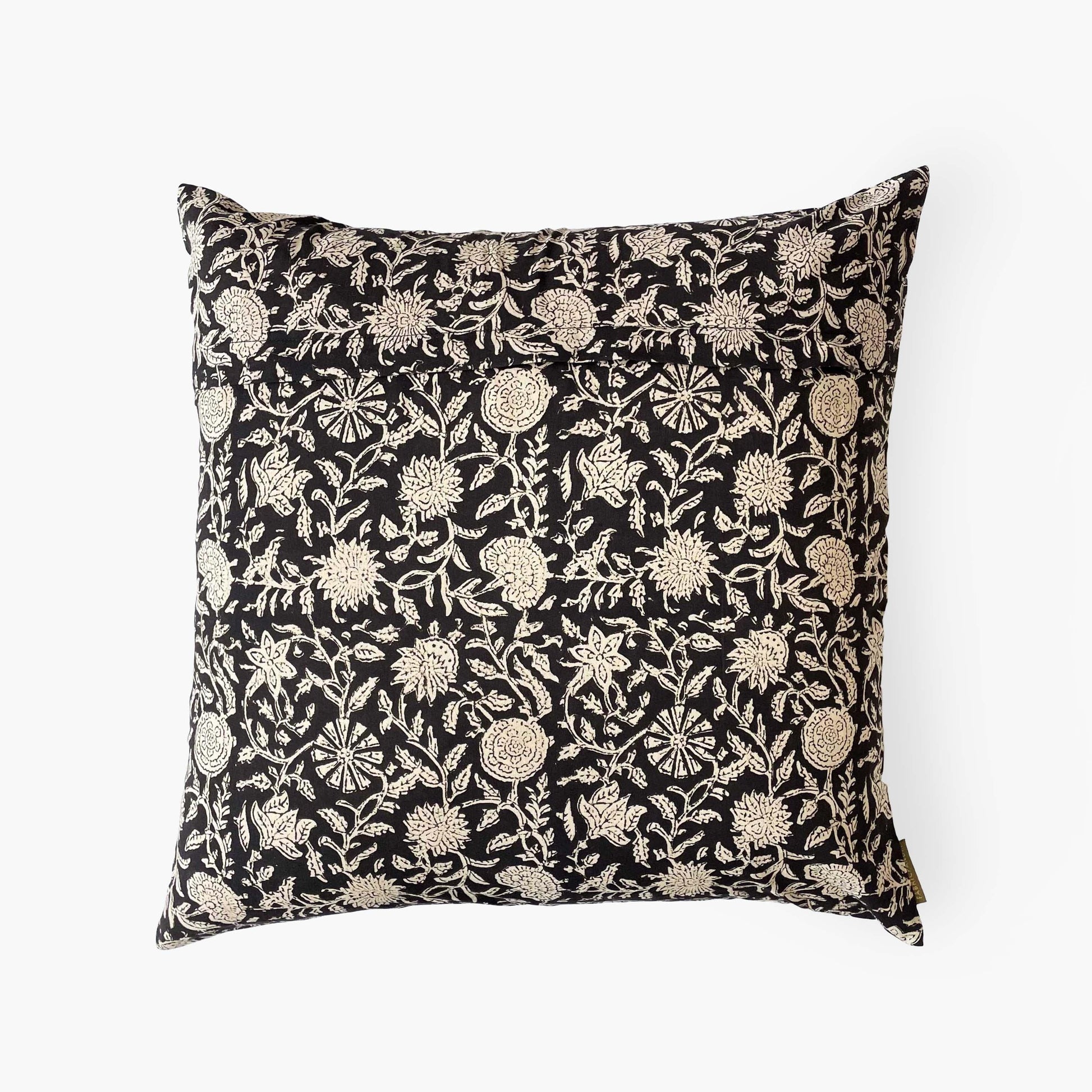 Hand Block Printed Cushion Covers Home Black & Beige Floral Vines Hand Block Printed Cotton Cushion Covers (16X16)