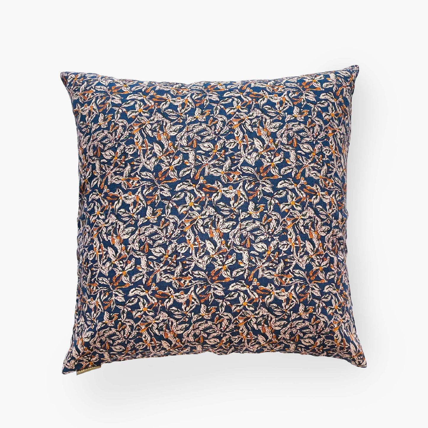 Hand Block Printed Cushion Covers Home Coral Blue & Yellow Tamarind Trees Hand Block Printed Cotton Linen Cushion Covers (16X16)