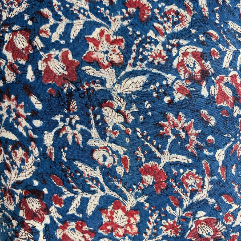 Hand Block Printed Cushion Covers Home Indigo Blue & Red Abstract Floral Hand Block Printed Cotton Cushion Covers (16X16)