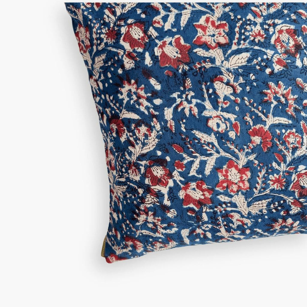 Hand Block Printed Cushion Covers Home Indigo Blue & Red Cushion Covers
