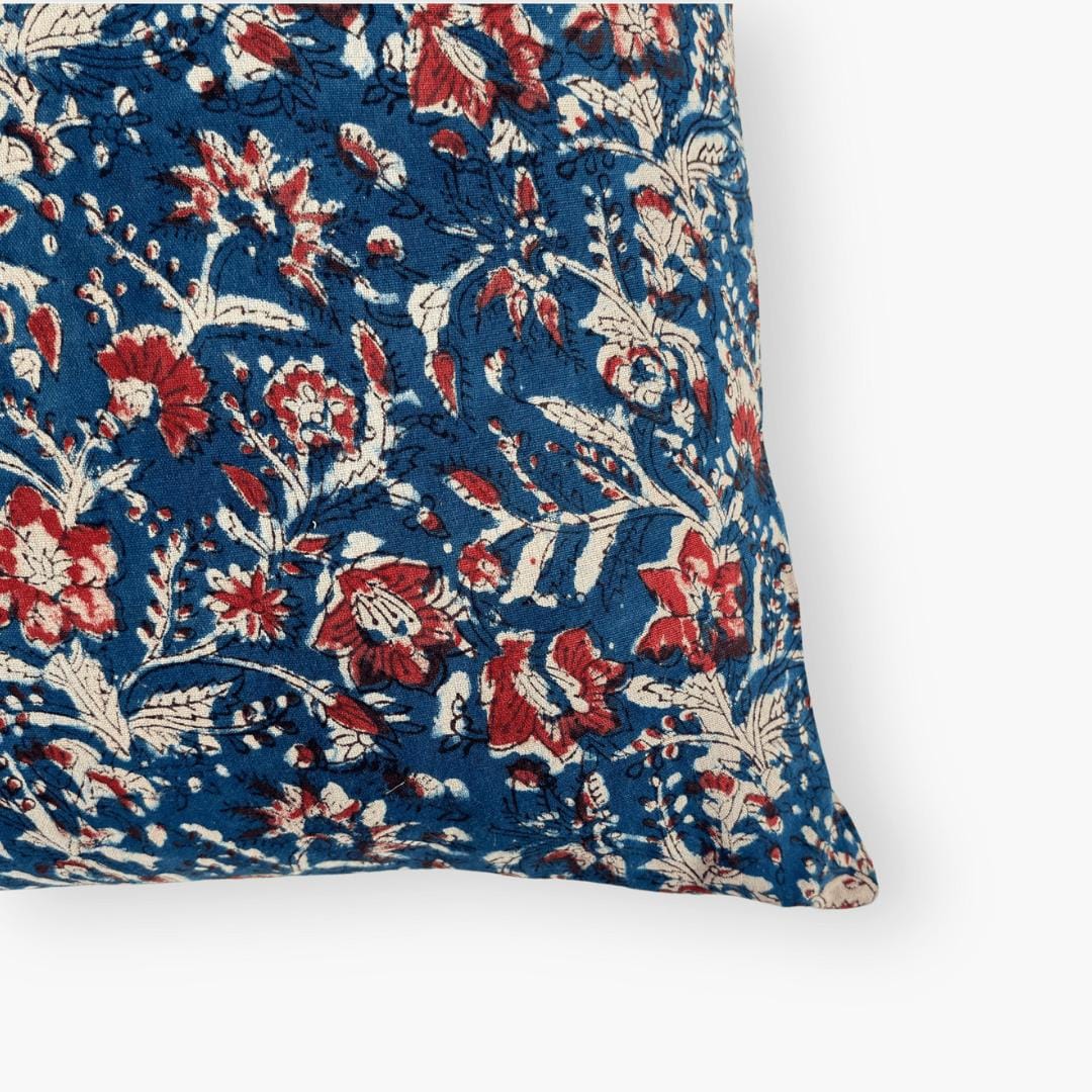 Hand Block Printed Cushion Covers Home Indigo Blue & Red Cushion Covers