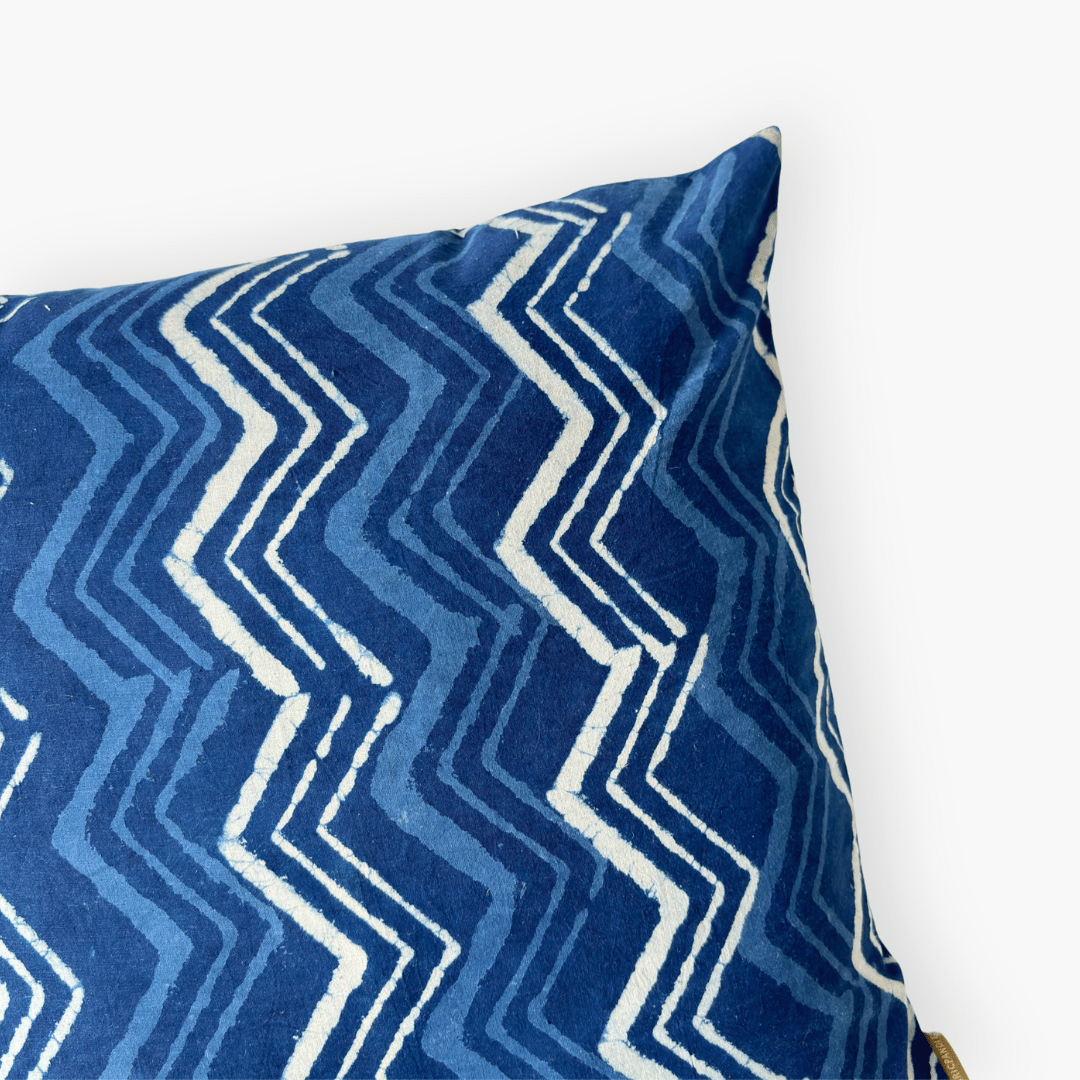 Hand Block Printed Cushion Covers Home Indigo Dabu Zig-Zag Hand Block Printed Cotton Cushion Covers (16X16)