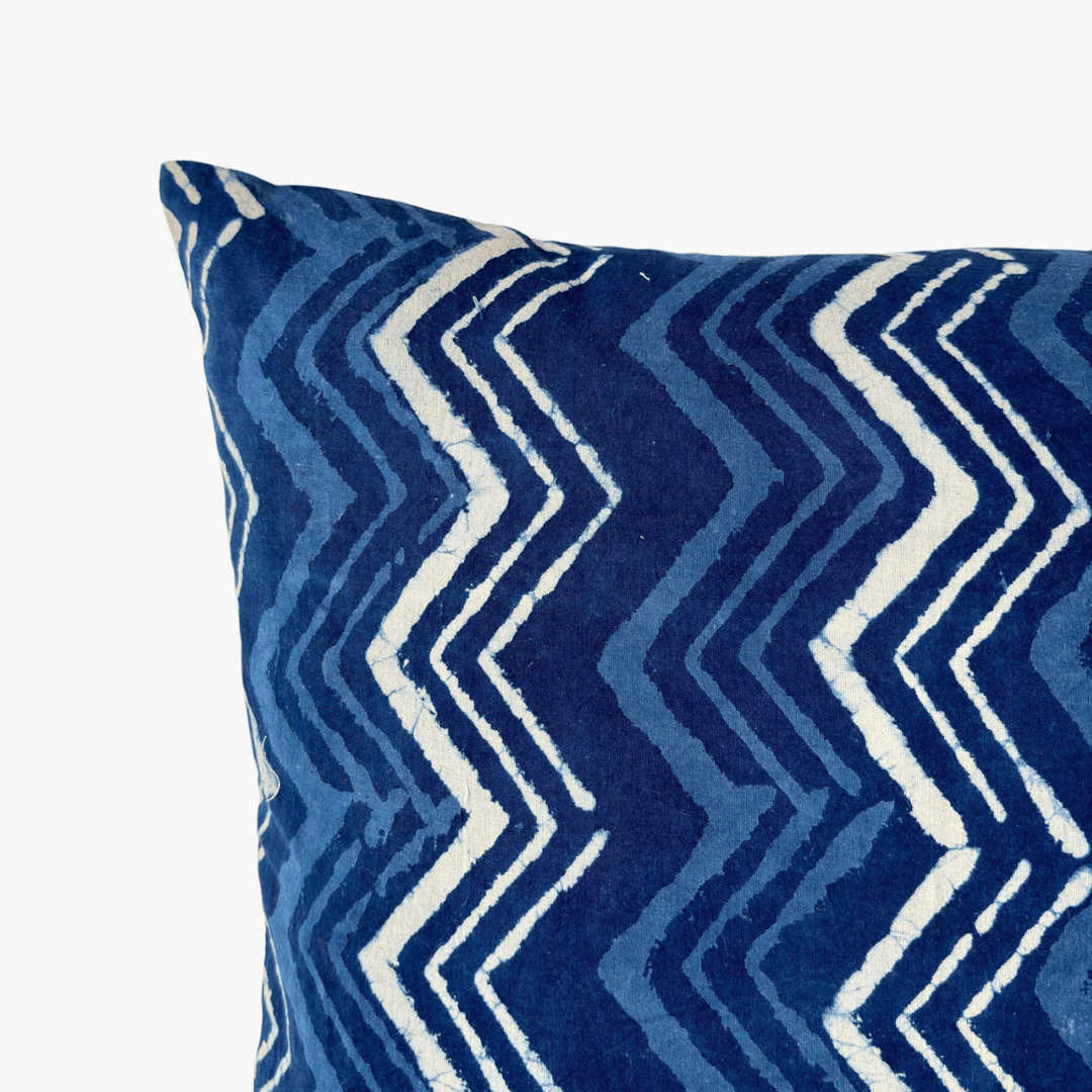 Hand Block Printed Cushion Covers Home Indigo Dabu Zig-Zag Hand Block Printed Cotton Cushion Covers (16X16)