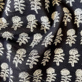Hand Block Printed Kurta Set Blouse Piece Black & Beige Mini Traditional Floral Bagru Hand Block Printed Pure Cotton Blouse Piece (1 Meter Piece | Width 42 Inches)