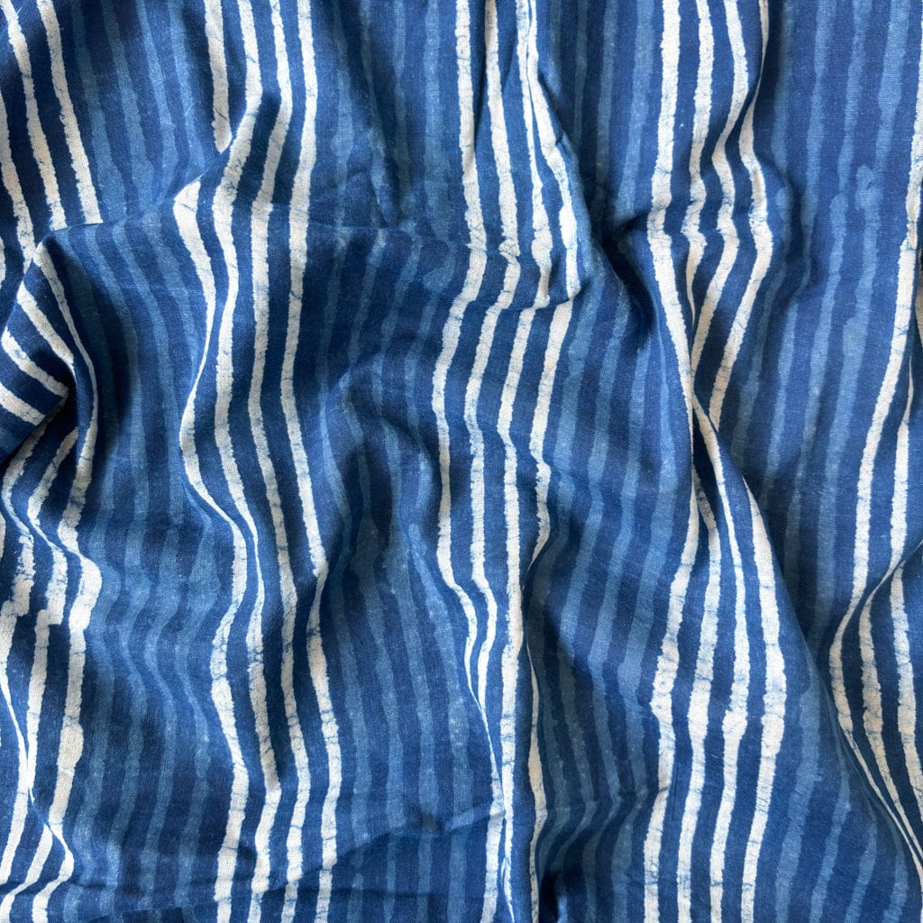 Hand Block Printed Kurta Set Blouse Piece Indigo Dabu Natural Dyed Stripes Hand Block Printed Pure Cotton Blouse Piece (1 Meter Piece | Width 42 Inches)