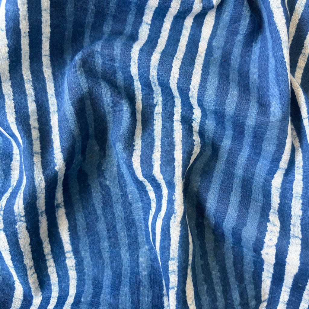 Hand Block Printed Kurta Set Blouse Piece Indigo Dabu Natural Dyed Stripes Hand Block Printed Pure Cotton Blouse Piece (1 Meter Piece | Width 42 Inches)