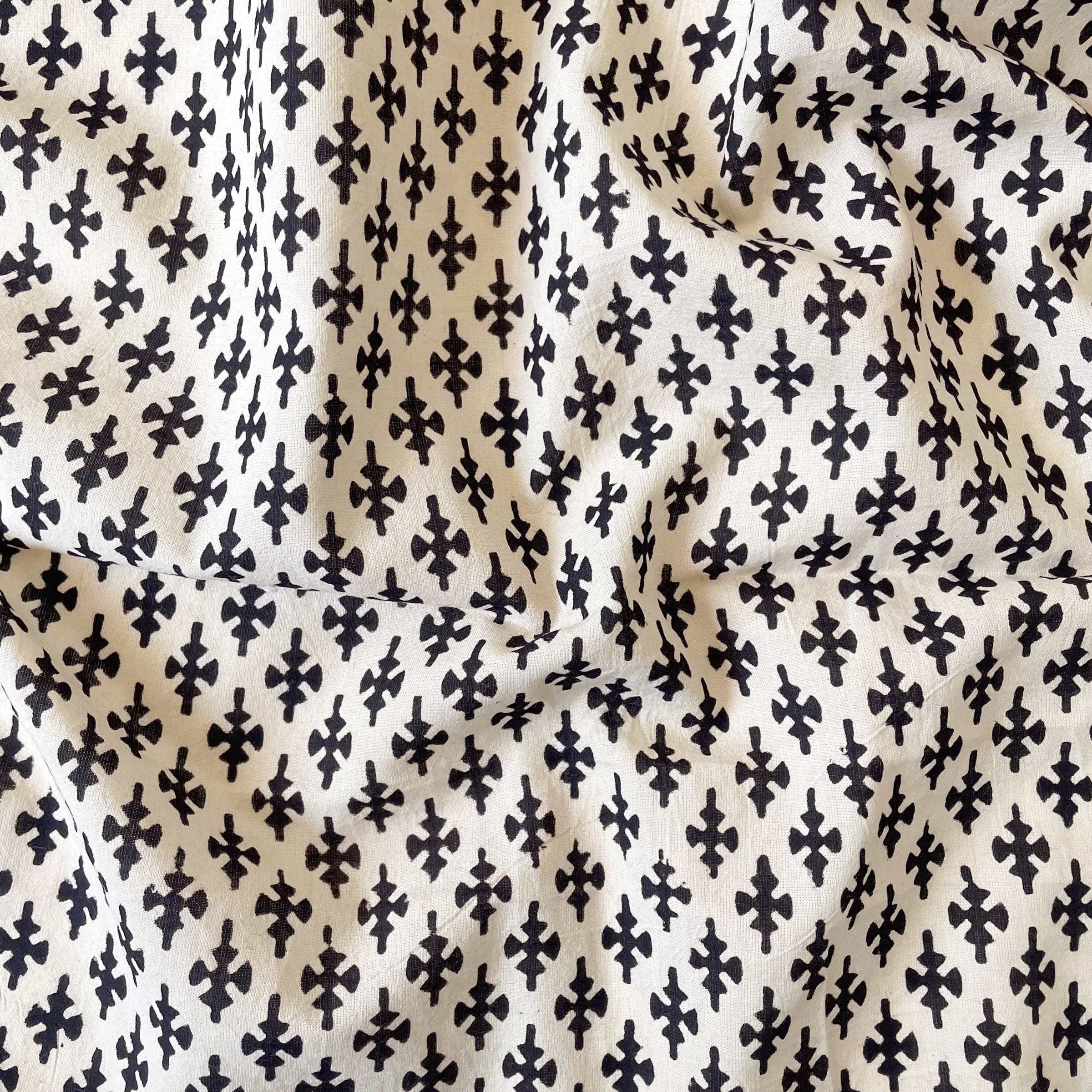 Hand Block Printed Kurta Set Blouse Piece White & Black Abstract Geometric Bagru Natural Dyed Hand Block Printed Pure Cotton Blouse Piece (1 Meter Piece | Width 42 Inches)