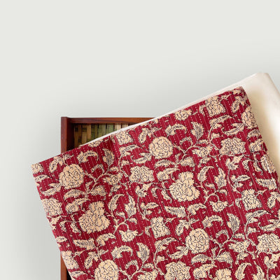 Hand Block Printed Kurta Set Kurta Set Beige & Red Flower Garden | Kantha Embroidered Hand Block Printed Pure Cotton Fabric (3 Meters) | and Cotton Pyjama (2.5 Meters) | Unstitched Combo Set
