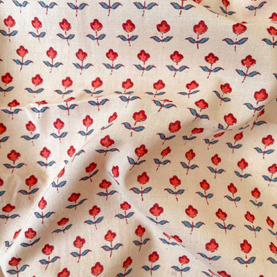 Hand Block Printed Kurta Set Kurta Set Beige & Red Mini Flowers | Hand Block Printed Pure Cotton Fabric (3 Meters) | and Cotton Pyjama (2.5 Meters) | Unstitched Combo Set