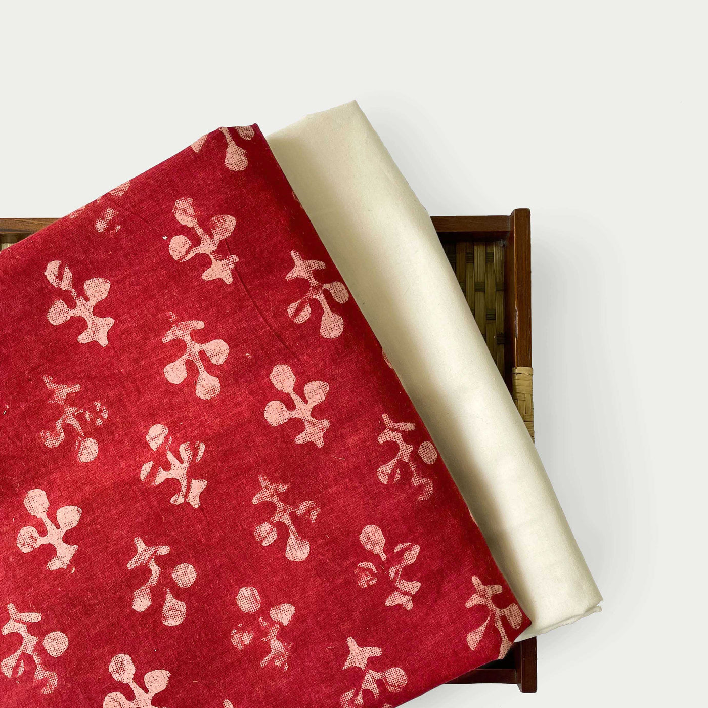 Hand Block Printed Kurta Set Kurta Set Bright Red Abstract Geometric | Bagru Natural Dyed Hand Block Printed Pure Cotton Fabric (3 Meters) | and Cotton Pyjama (2.5 Meters) | Unstitched Combo Set
