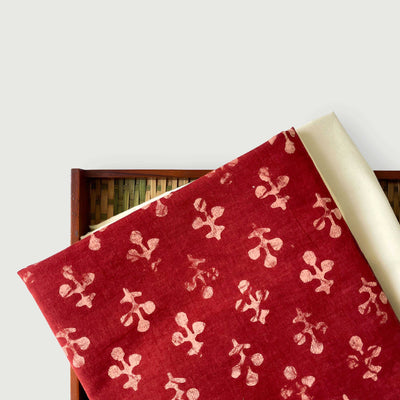 Hand Block Printed Kurta Set Kurta Set Bright Red Abstract Geometric | Bagru Natural Dyed Hand Block Printed Pure Cotton Fabric (3 Meters) | and Cotton Pyjama (2.5 Meters) | Unstitched Combo Set