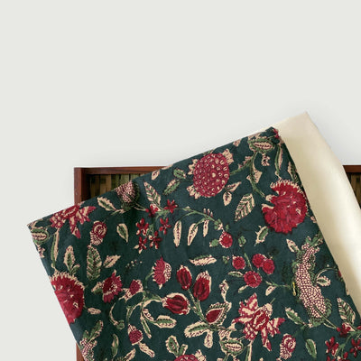 Hand Block Printed Kurta Set Kurta Set Dark Green & Red Egyptian Garden | Hand Block Printed Pure Cotton Fabric (3 Meters) | and Cotton Pyjama (2.5 Meters) | Unstitched Combo Set