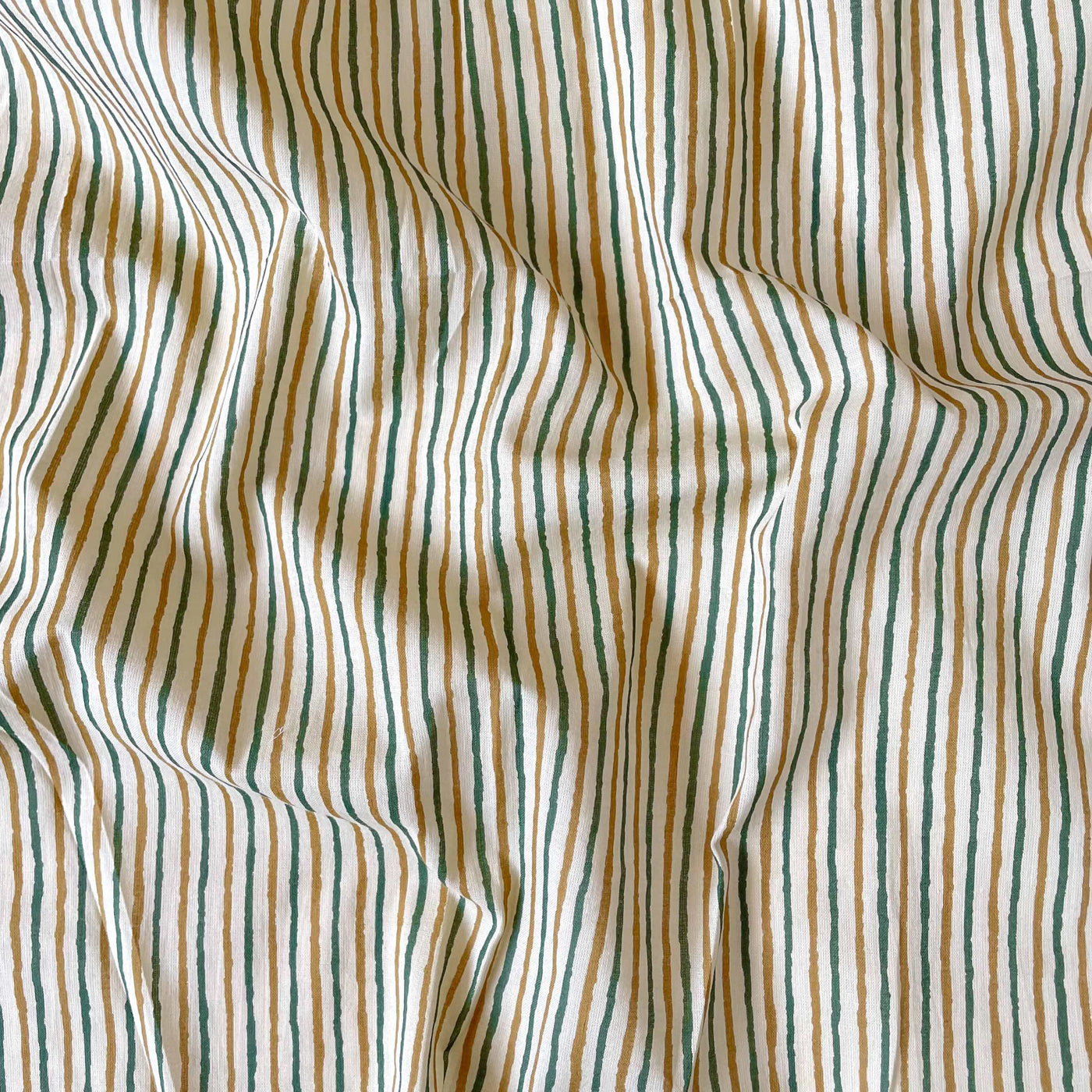 Hand Block Printed Kurta Set Kurta Set Dusty Mustard & Blue Irregular Stripes | Hand Block Printed Pure Cotton Fabric (3 Meters) | and Cotton Pyjama (2.5 Meters) | Unstitched Combo Set