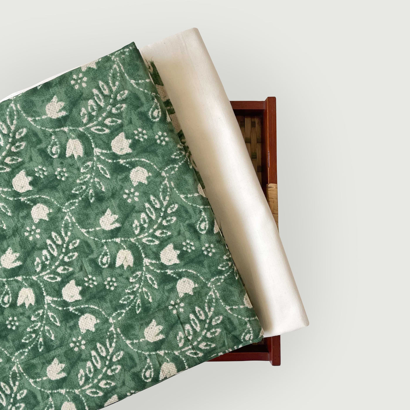 Hand Block Printed Kurta Set Kurta Set Fern Green & White Tulip Garden | Hand Block Printed Pure Cotton Fabric (3 Meters) | and Cotton Pyjama (2.5 Meters) | Unstitched Combo Set