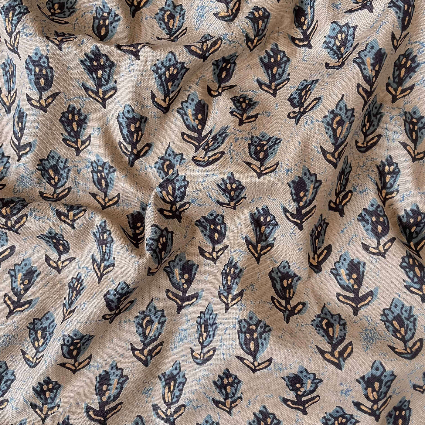 Hand Block Printed Kurta Set Kurta Set Light Brown & Black Abstract Tulip | Hand Block Printed Pure Cotton Linen Fabric (3 Meters) | and Cotton Pyjama (2.5 Meters) | Unstitched Combo Set