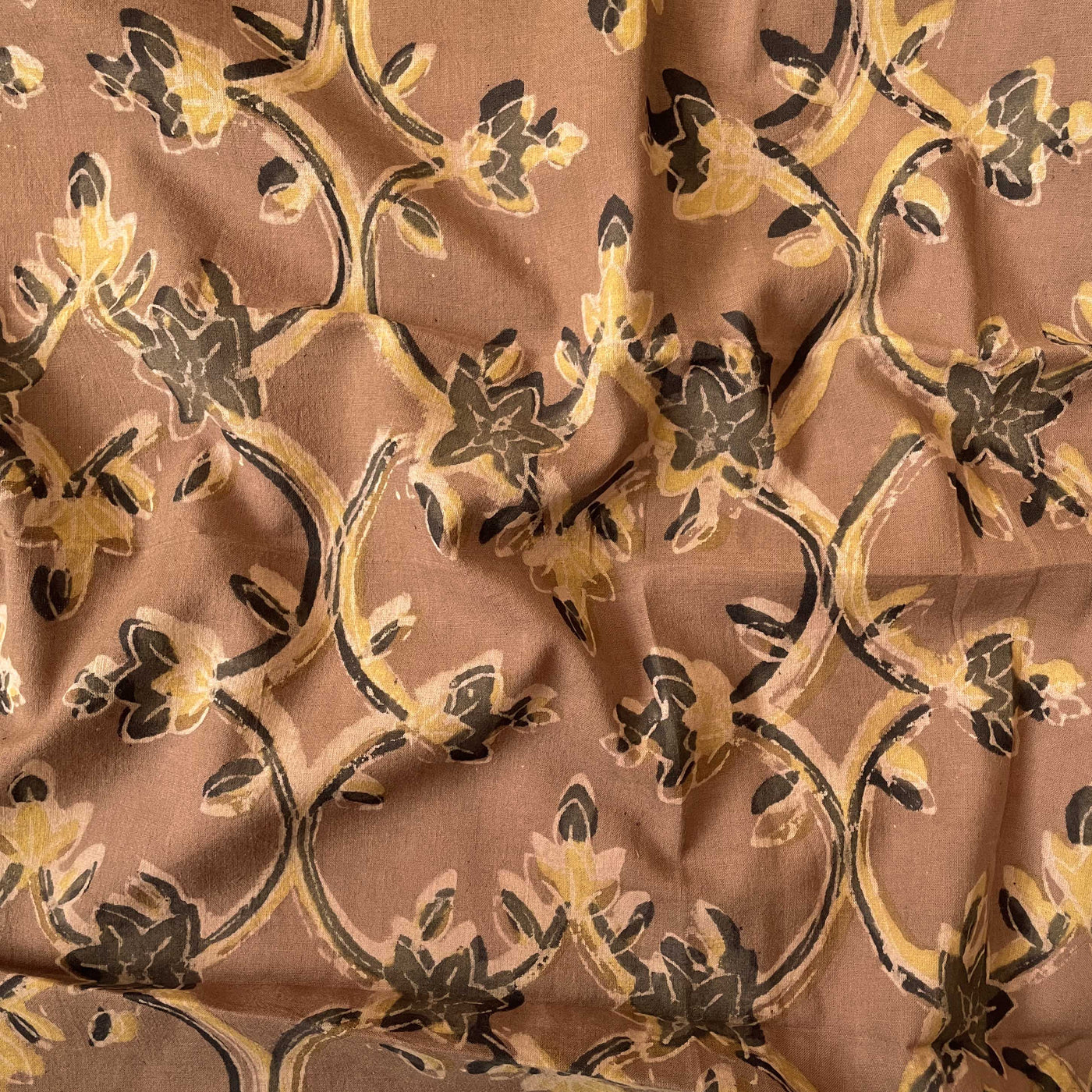 Hand Block Printed Kurta Set Kurta Set Mud Brown Mughal Floral | Ajrakh Natural Dyed Hand Block Printed Pure Cotton Fabric (3 Meters) | and Cotton Pyjama (2.5 Meters) | Unstitched Combo Set