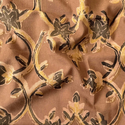 Hand Block Printed Kurta Set Kurta Set Mud Brown Mughal Floral | Ajrakh Natural Dyed Hand Block Printed Pure Cotton Fabric (3 Meters) | and Cotton Pyjama (2.5 Meters) | Unstitched Combo Set