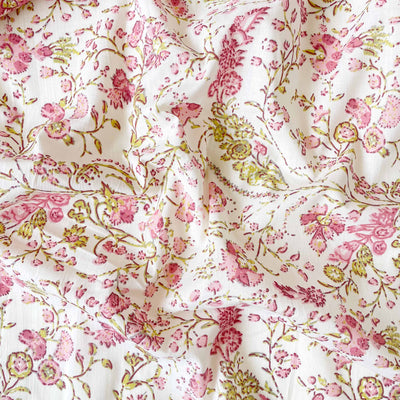 Hand Block Printed Kurta Set Kurta Set Pastel Pink & White Fresh Blooms | Hand Block Printed Pure Cotton Fabric (3 Meters) | and Cotton Pyjama (2.5 Meters) | Unstitched Combo Set