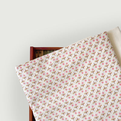 Hand Block Printed Kurta Set Kurta Set Pastel Pink & White Mini Flower Bud| Hand Block Printed Pure Cotton Fabric (3 Meters) | and Cotton Pyjama (2.5 Meters) | Unstitched Combo Set