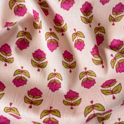 Hand Block Printed Kurta Set Kurta Set Peach Pink & Green Abstract Mogra | Hand Block Printed Pure Cotton Fabric (3 Meters) | and Cotton Pyjama (2.5 Meters) | Unstitched Combo Set