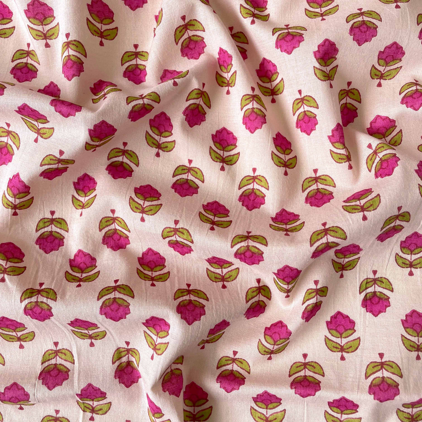 Hand Block Printed Kurta Set Kurta Set Peach Pink & Green Abstract Mogra | Hand Block Printed Pure Cotton Fabric (3 Meters) | and Cotton Pyjama (2.5 Meters) | Unstitched Combo Set