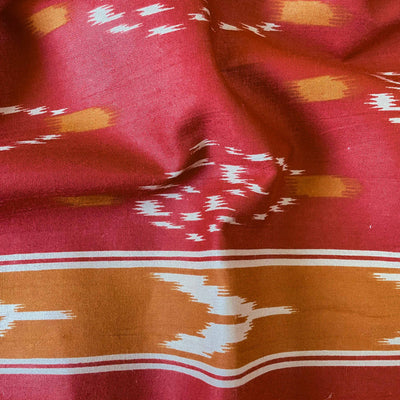 Hand Block Printed Kurta Set Kurta Set Stone Red & Yellow Abstract Ikat | Hand Block Printed Pure Cotton Fabric (3 Meters) | and Cotton Pyjama (2.5 Meters) | Unstitched Combo Set