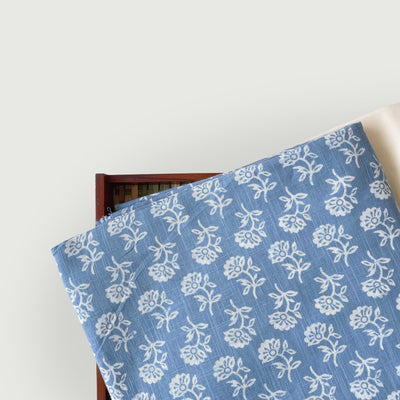 Hand Block Printed Kurta Set Kurta Set Summer Blue & White Abstract Floral | Hand Block Printed Pure Cotton Slub Fabric (3 Meters) | and Cotton Pyjama (2.5 Meters) | Unstitched Combo Set