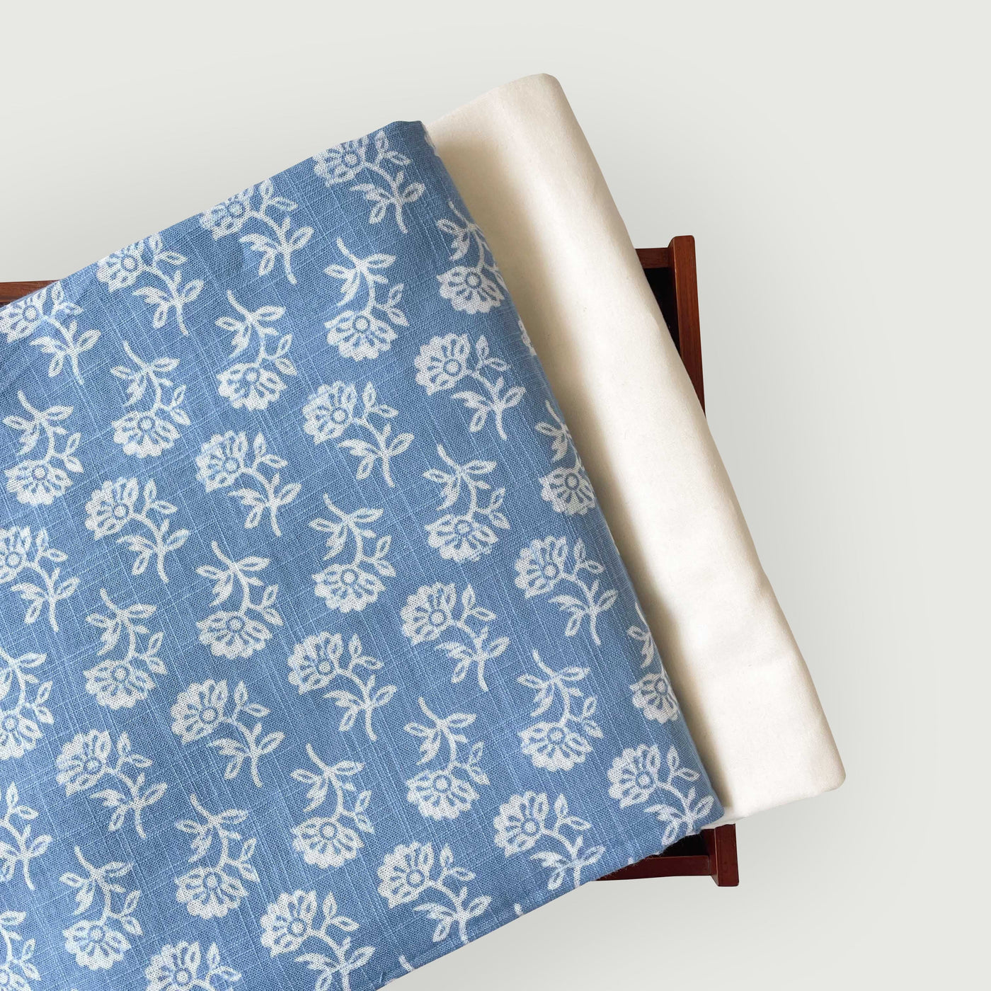 Hand Block Printed Kurta Set Kurta Set Summer Blue & White Abstract Floral | Hand Block Printed Pure Cotton Slub Fabric (3 Meters) | and Cotton Pyjama (2.5 Meters) | Unstitched Combo Set