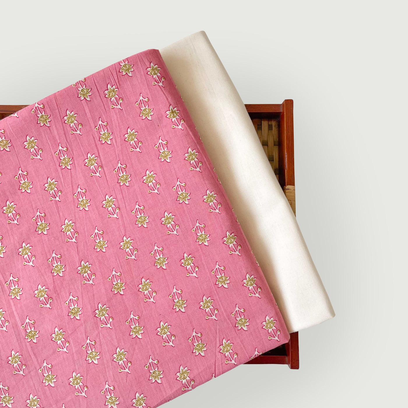 Hand Block Printed Kurta Set Kurta Set Summer Pink & Green Mini Floral| Hand Block Printed Pure Cotton Fabric (3 Meters) | and Cotton Pyjama (2.5 Meters) | Unstitched Combo Set