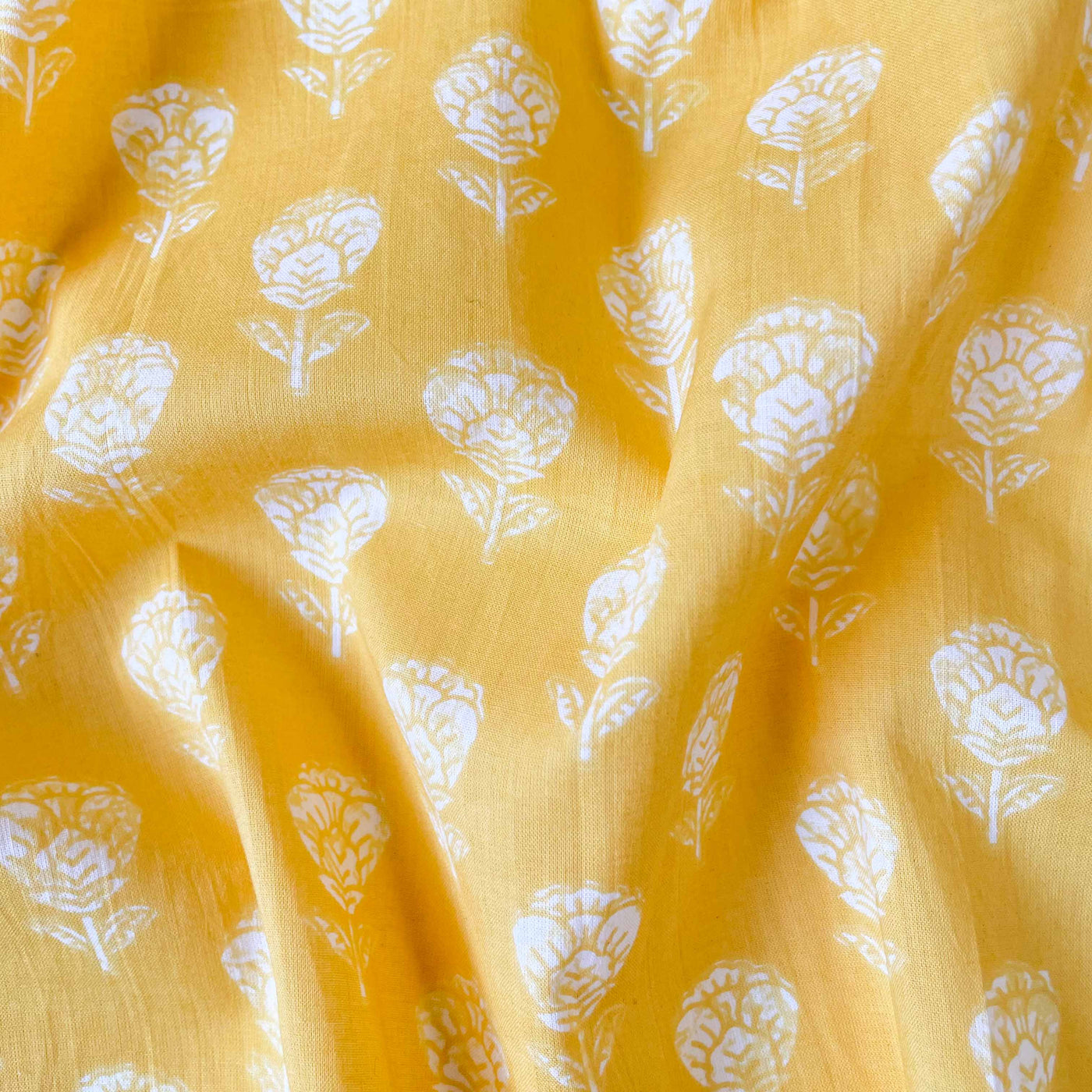 Hand Block Printed Kurta Set Kurta Set Summer Yellow & White Abstract Flower | Hand Block Printed Pure Cotton Fabric (3 Meters) | and Cotton Pyjama (2.5 Meters) | Unstitched Combo Set