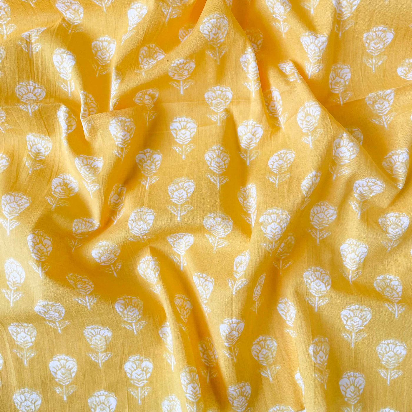 Hand Block Printed Kurta Set Kurta Set Summer Yellow & White Abstract Flower | Hand Block Printed Pure Cotton Fabric (3 Meters) | and Cotton Pyjama (2.5 Meters) | Unstitched Combo Set