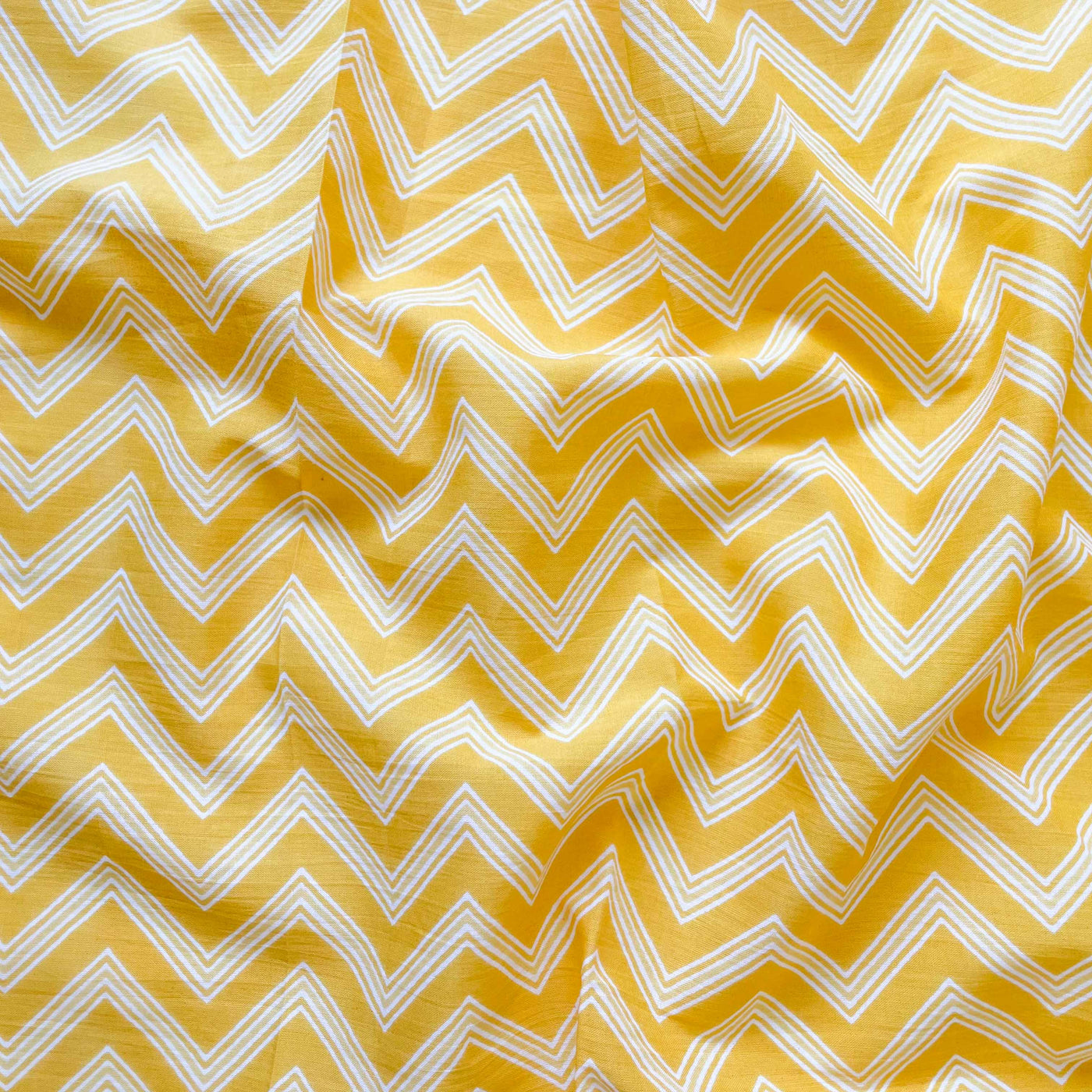 Hand Block Printed Kurta Set Kurta Set Summer Yellow & White Zig-Zag | Hand Block Printed Pure Cotton Fabric (3 Meters) | and Cotton Pyjama (2.5 Meters) | Unstitched Combo Set