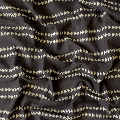 Hand Block Printed Kurta Set Kurta Set Unisex Black & Beige Triangle Stripes | Hand Block Printed Pure Cotton Linen Kurta Fabric (3 Meters) | and Cotton Pyjama (2.5 Meters) | Unstitched Combo Set