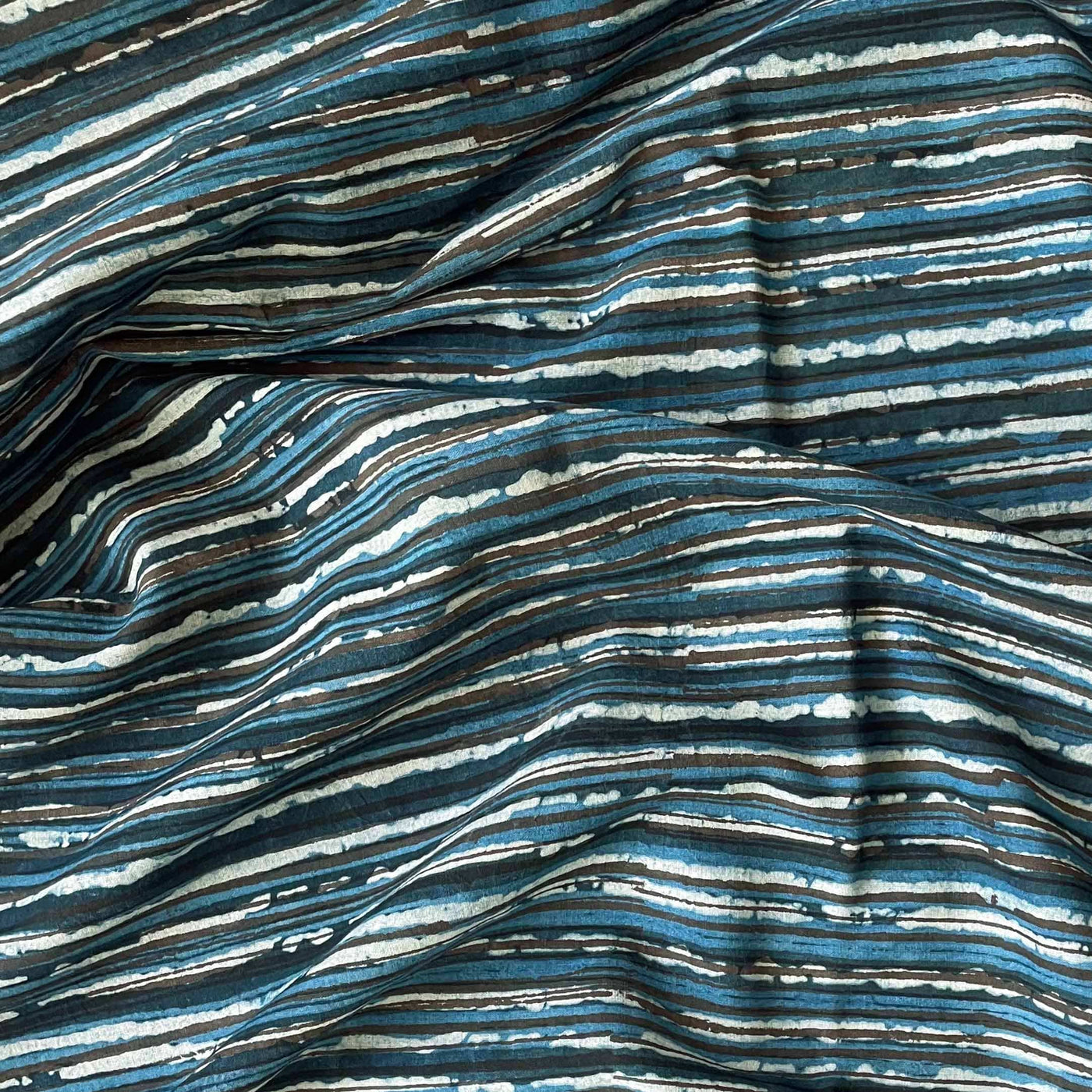 Hand Block Printed Kurta Set Kurta Set Unisex Blue & Black Abstract Stripes | Hand Block Printed Pure Cotton Linen Kurta Fabric (3 Meters) | and Cotton Pyjama (2.5 Meters) | Unstitched Combo Set