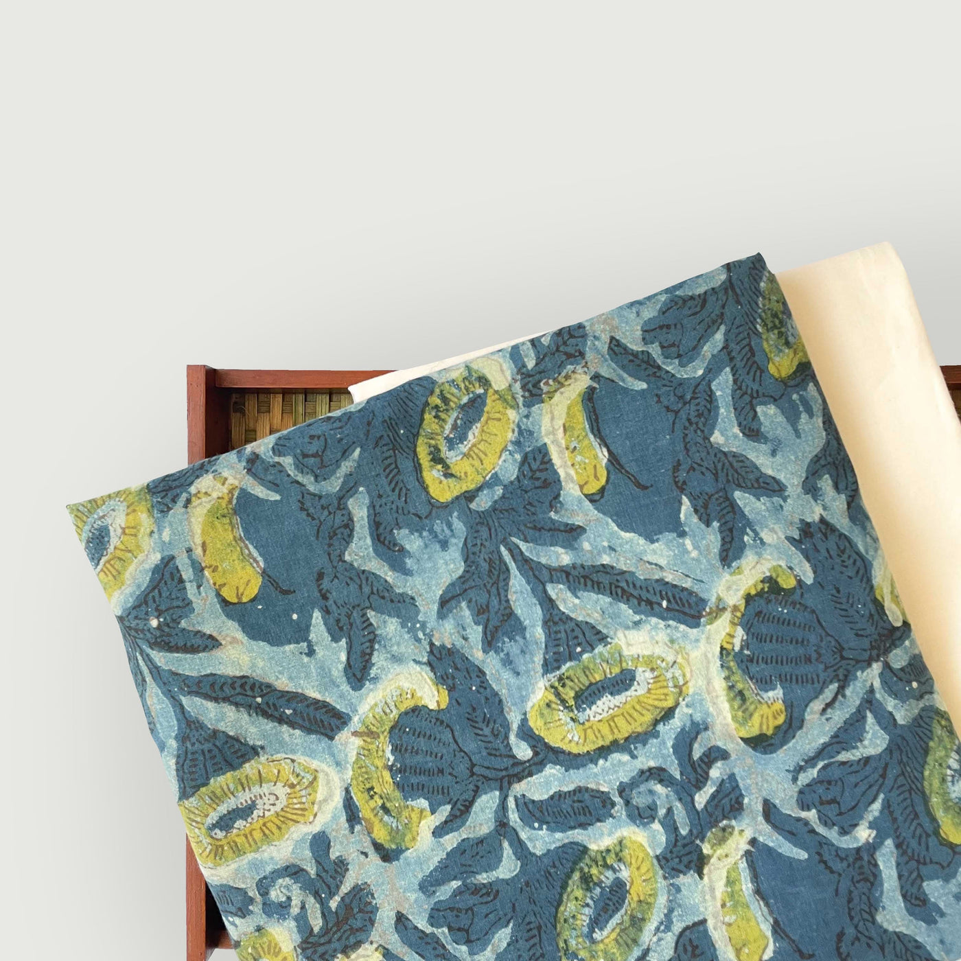 Hand Block Printed Kurta Set Kurta Set Unisex Blue & Green Abstract Floral Vegetable Dyed | Hand Block Printed Pure Cotton Linen Kurta Fabric (3 Meters) | and Cotton Pyjama (2.5 Meters) | Unstitched Combo Set