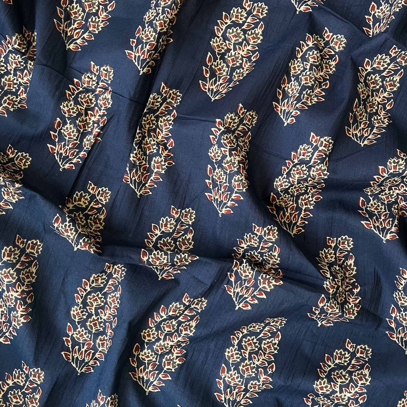 Hand Block Printed Kurta Set Kurta Set Unisex Blue & Red Mughal Flower | Hand Block Printed Pure Cotton Linen Kurta Fabric (3 Meters) | and Cotton Pyjama (2.5 Meters) | Unstitched Combo Set
