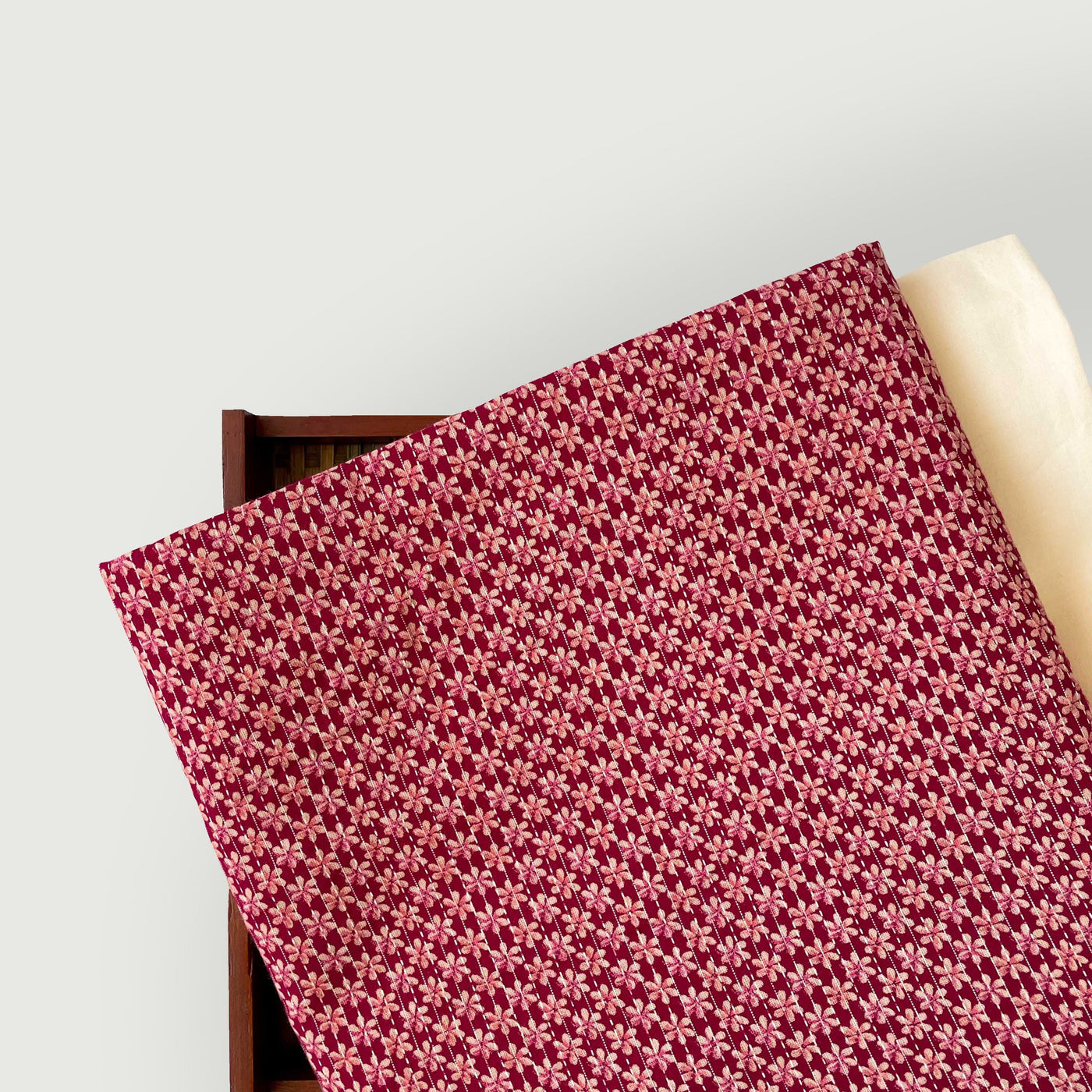 Hand Block Printed Kurta Set Kurta Set Unisex Bright Red & Pink Embroidered Kantha | Hand Block Printed Pure Cotton Linen Kurta Fabric (3 Meters) | and Cotton Pyjama (2.5 Meters) | Unstitched Combo Set