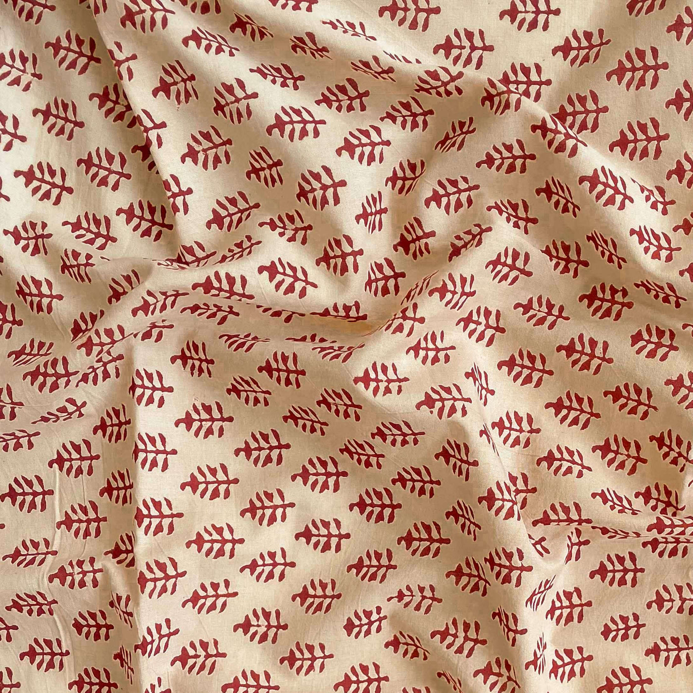 Hand Block Printed Kurta Set Kurta Set Unisex Cream & Red Traditional Mini Floral | Hand Block Printed Pure Cotton Linen Kurta Fabric (3 Meters) | and Cotton Pyjama (2.5 Meters) | Unstitched Combo Set