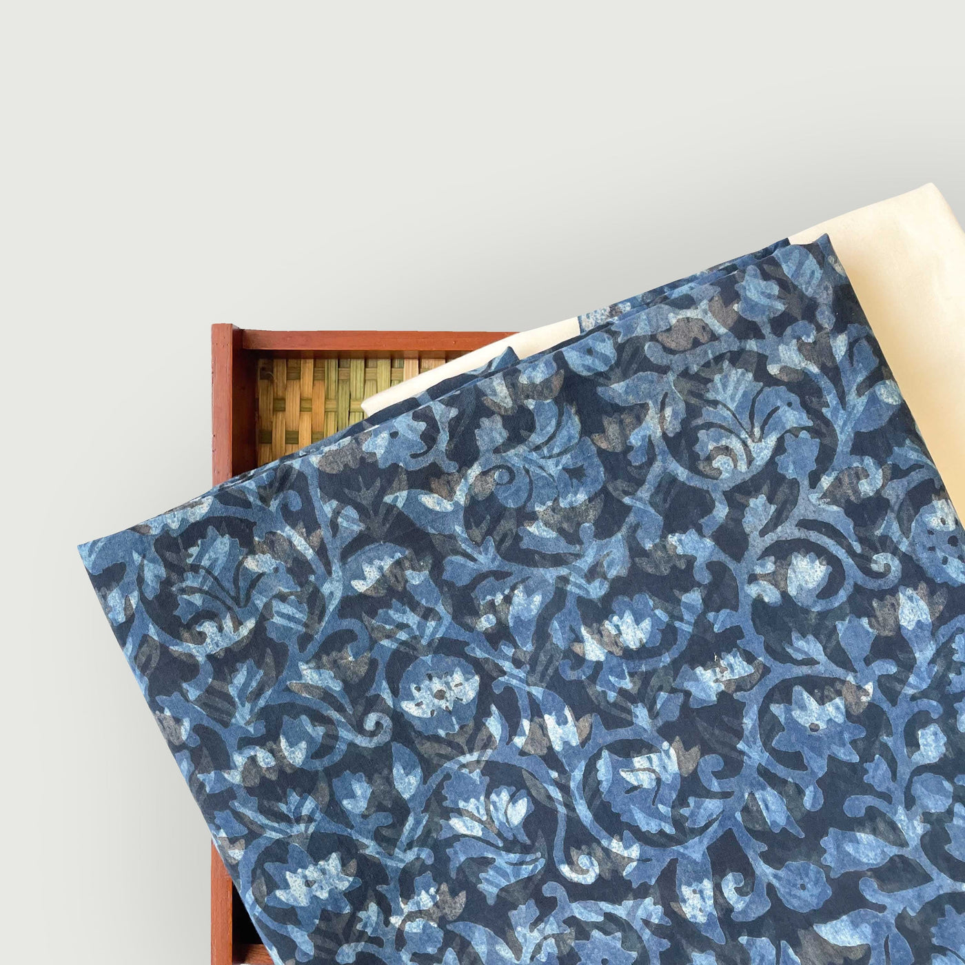 Hand Block Printed Kurta Set Kurta Set Unisex Indigo Dabu Natural Dyed Abstract Lotus | Hand Block Printed Pure Cotton Linen Kurta Fabric (3 Meters) | and Cotton Pyjama (2.5 Meters) | Unstitched Combo Set