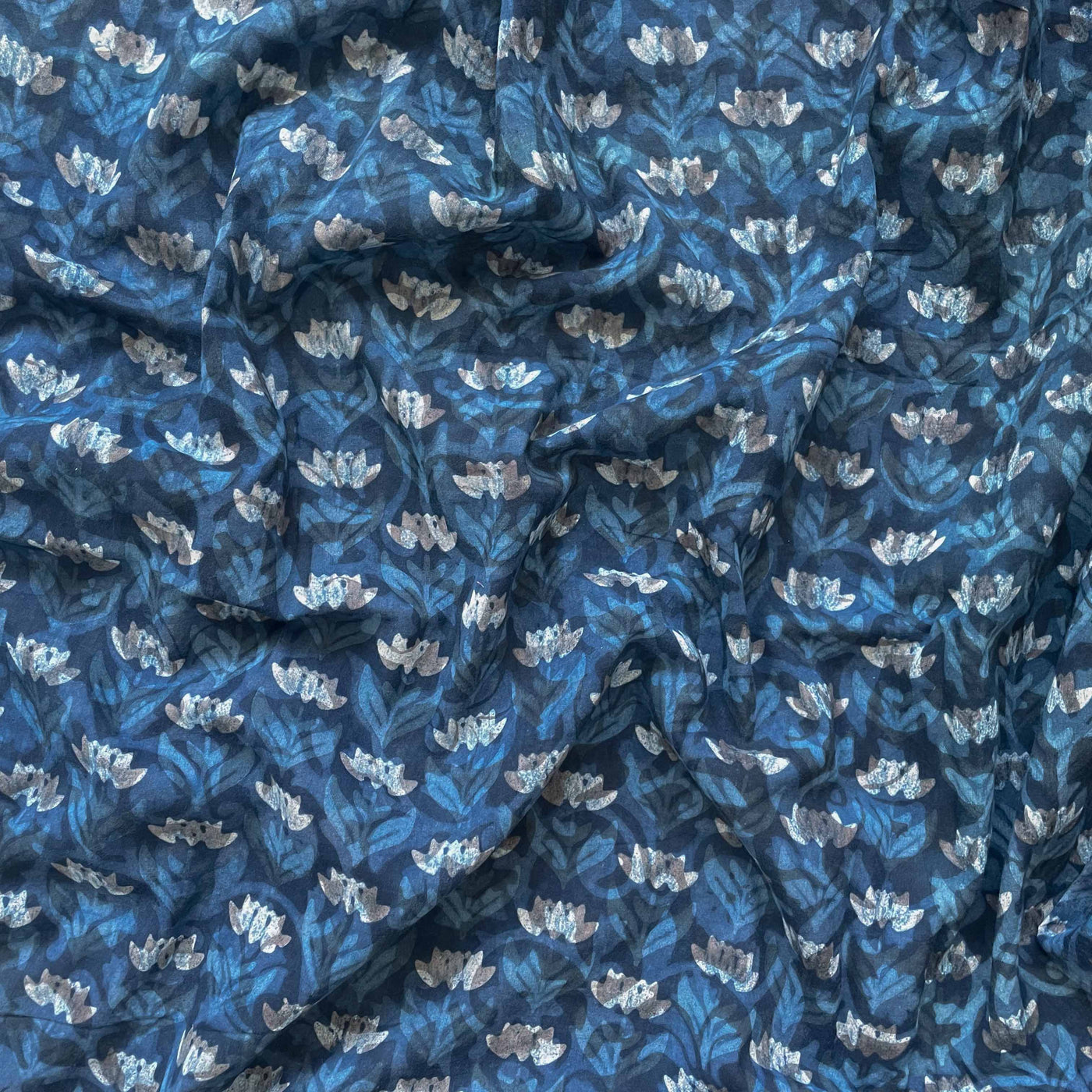 Hand Block Printed Kurta Set Kurta Set Unisex Indigo Dabu Natural Dyed Abstract Lotus | Hand Block Printed Pure Cotton Linen Kurta Fabric (3 Meters) | and Cotton Pyjama (2.5 Meters) | Unstitched Combo Set
