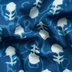Hand Block Printed Kurta Set Kurta Set Unisex Indigo & White Abstract Floral | Pure Indigo Dabu Hand Block Printed Pure Cotton Fabric (3 Meters) | and Cotton Pyjama (2.5 Meters) | Unstitched Combo Set