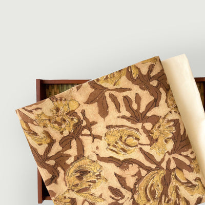 Hand Block Printed Kurta Set Kurta Set Unisex Mud Brown Abstract Floral Vegetable Dyed | Hand Block Printed Pure Cotton Linen Kurta Fabric (3 Meters) | and Cotton Pyjama (2.5 Meters) | Unstitched Combo Set