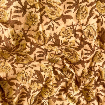 Hand Block Printed Kurta Set Kurta Set Unisex Mud Brown Abstract Floral Vegetable Dyed | Hand Block Printed Pure Cotton Linen Kurta Fabric (3 Meters) | and Cotton Pyjama (2.5 Meters) | Unstitched Combo Set