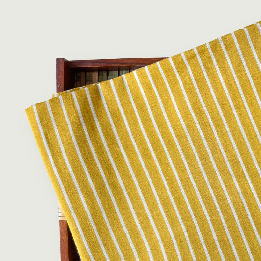 Hand Block Printed Kurta Set Kurta Set Unisex Mustard and Off-White Stripes | Hand Block Printed Pure Cotton Fabric (3 Meters) | and Cotton Pyjama (2.5 Meters) | Unstitched Combo Set