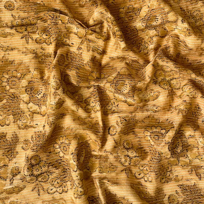 Hand Block Printed Kurta Set Kurta Set Unisex Ochre & Mud Brown Embroidered Kantha Vegetable Dyed | Hand Block Printed Pure Cotton Linen Kurta Fabric (3 Meters) | and Cotton Pyjama (2.5 Meters) | Unstitched Combo Set