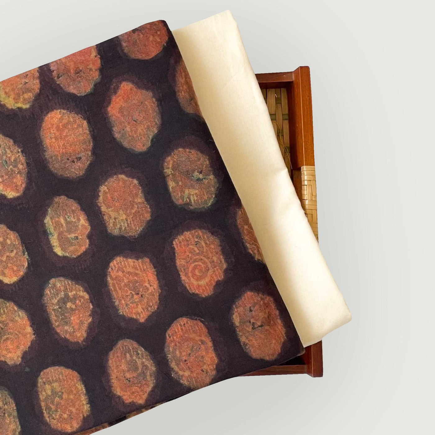 Hand Block Printed Kurta Set Kurta Set Unisex Rust & Black Gigantic Polkas | Hand Block Printed Pure Cotton Linen Kurta Fabric (3 Meters) | and Cotton Pyjama (2.5 Meters) | Unstitched Combo Set
