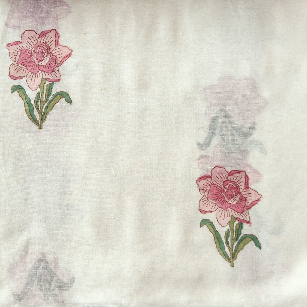 Hand Block Printed Linen Fabric Fabric Off-White & Light Pink Linen Fabric