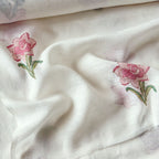 Hand Block Printed Linen Fabric Fabric Off-White & Light Pink Linen Fabric
