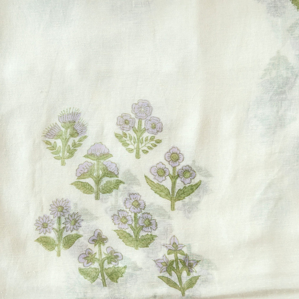 Hand Block Printed Linen Fabric Fabric Off-White & Lilac Linen Fabric